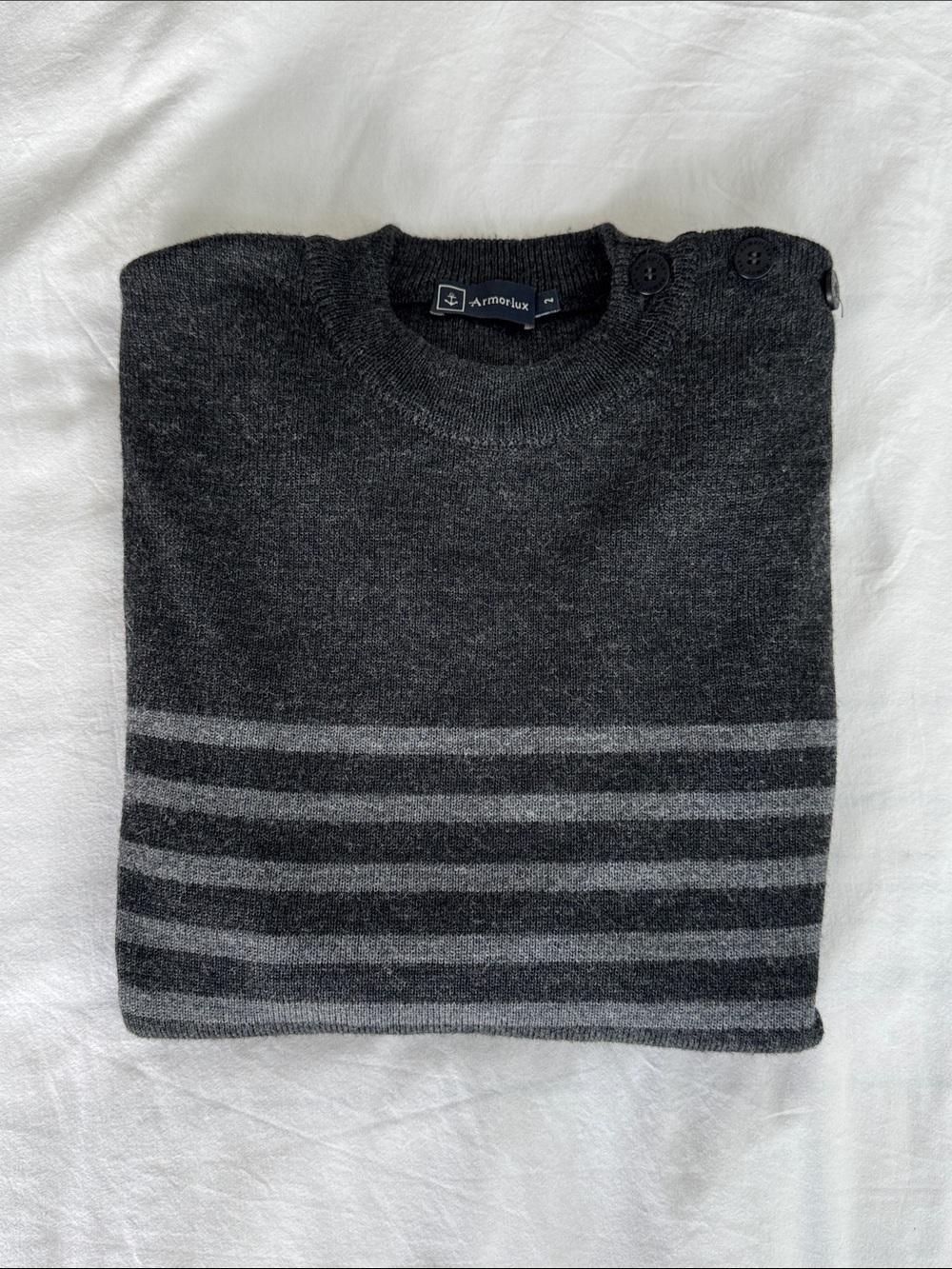 Armor Lux Dark Gray Striped Crewneck Sweater